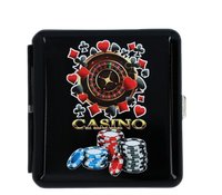 Papierośnica Metalowa w Stylu Pokerowym Kasyno z Nadrukiem Żetonów do Gry