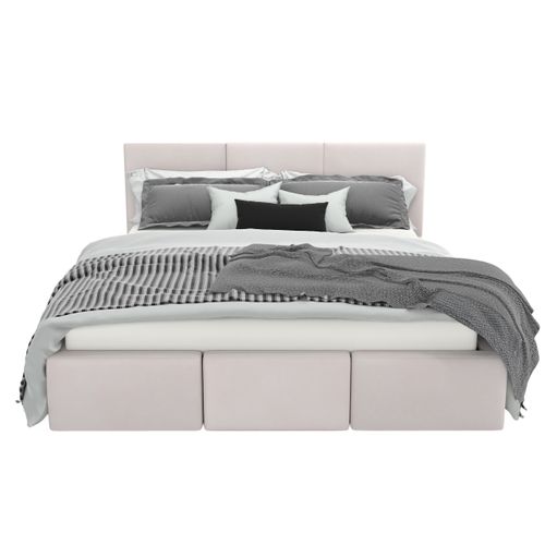 ŁÓŻKO TAPICEROWANE DO SYPIALNI 160x200 ŁÓŻKO PODWÓJNE Z POJEMNIKIEM KREMOWE na Arena.pl