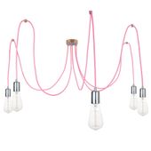 Lampa Wisząca Pająk 5 Różowo Srebrna Chrom E27