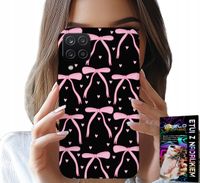 ETUI DO SAMSUNG GALAXY A22 5G - CZARNO RÓŻOWE WSTĄŻKI KOKARDKI WSTĄŻKA
