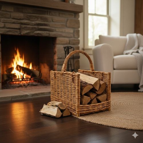 KOSZ WIKLINOWY NA DREWNO ZAKUPY KOMINKA PROSTY JASNY KOSZYK WIKLINA ŚREDNI na Arena.pl