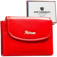 poziomy, czerwony i gładki portfel damski ze skóry ekologicznej zamykany