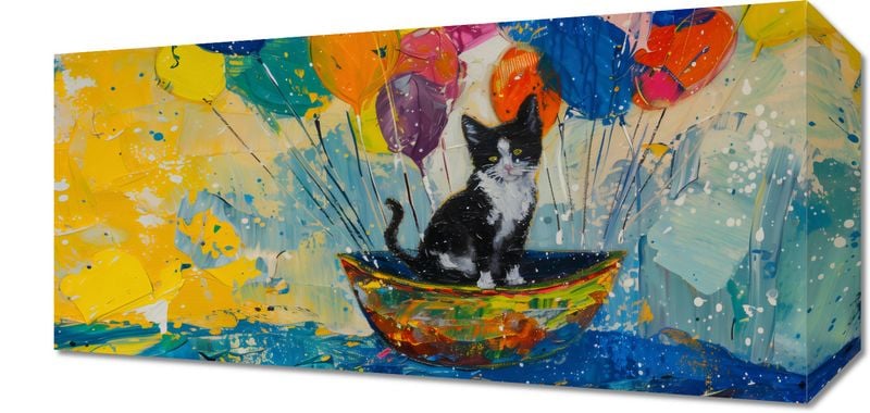Obraz 40x20cm Kot na Łodzi zdjęcie 1