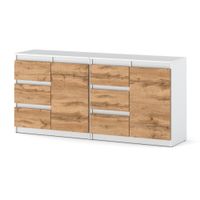 Komoda Biała Dąb Wotan Skandynawska 6 Szuflad Pojemna Duża Szafka 160cm