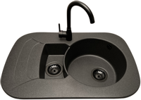 Zlewozmywak 1,5 komorowy z ociekaczem VIGEN  grafit z lewym ociekaczem + bateria LUNA