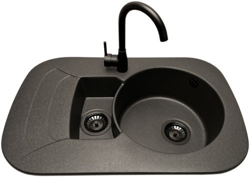 Zlewozmywak 1,5 komorowy z ociekaczem VIGEN  grafit z lewym ociekaczem + bateria LUNA na Arena.pl
