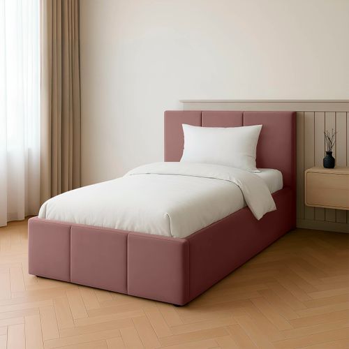 ŁÓŻKO POJEDYNCZE 90x200cm ŁÓŻKO TAPICEROWANE Z POJEMNIKIEM BRUDNY RÓŻ na Arena.pl