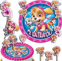 ZESTAW OPŁATEK NA TORT 20CM + TOPPERY PAPIEROWE - PSI PATROL IMIĘ 15CM 18CM