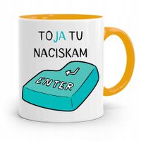 Kubek Żółty Informatyka Programisty Naciskam Enter Z Nadrukiem Ze Zdjęciem