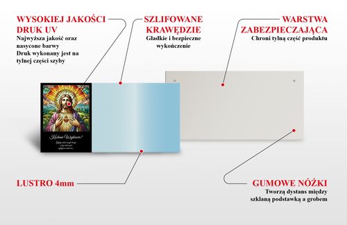 SZKLANA PODSTAWKA POD ZNICZE Z LUSTRA 50 WZORÓW Z DEDYKACJĄ 40x30cm na Arena.pl