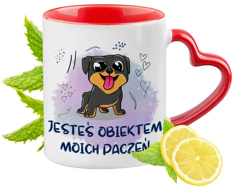 Pies Pieski Kubek Czerwony Z Uszkiem W Kształcie Serca Na Prezent zdjęcie 1