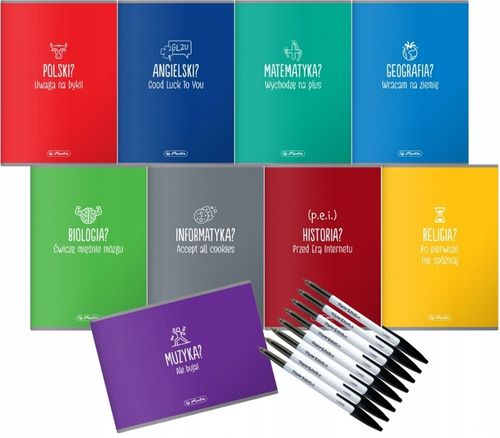 9 x ZESZYT ze ściągą ZESTAW do klasy 5 i 6 + 8 długopisów na Arena.pl
