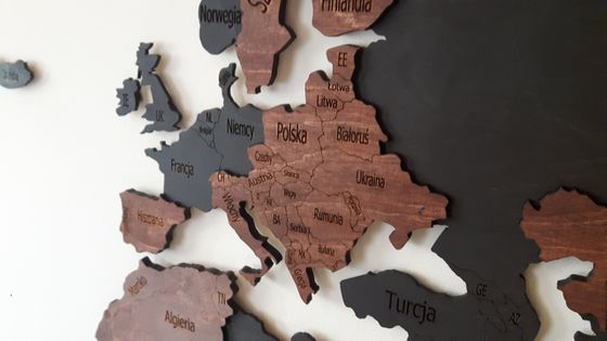 Mapa świata na ścianę 16mm drewno 180x90 drewno