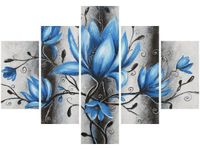 OBRAZ STALOWE MAGNOLIE KWIATY NIEBIESKIE