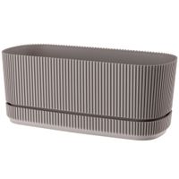 Doniczka plastikowa z podstawką osłonka 29x13 cm mat beżowa prążkowany wzór