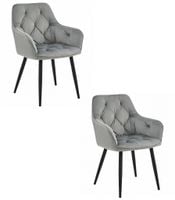 Krzesło aksamitne JORK srebrno-szare z czarnymi metalowymi nogami x2
