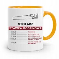 Kubek Żółty Prezent Dla Stolarza Stawka Godzinowa Z Nadrukiem Ze Zdjęciem