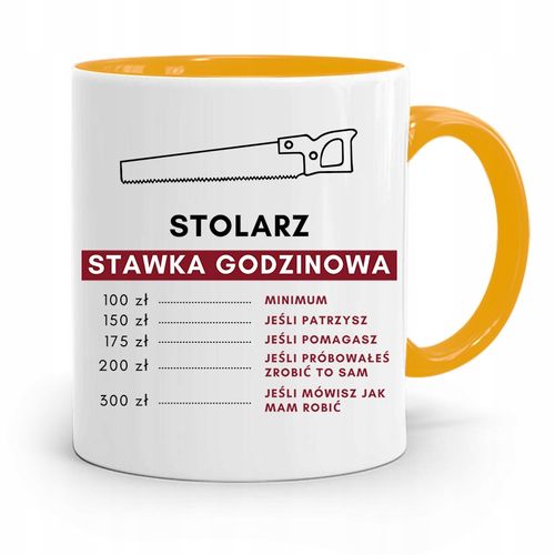 Kubek Żółty Prezent Dla Stolarza Stawka Godzinowa Z Nadrukiem Ze Zdjęciem na Arena.pl
