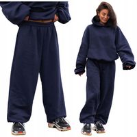 Spodnie dresowe bawełniane damskie baggy szerokie oversize Navy blue
