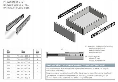 VERSALITE PLUS + prowadnica meblowa kulkowa 40 KG - 45 x 500 x 12,7 mm na Arena.pl