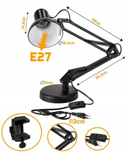 Lampka Biurkowa Do Czytania Kreślarska LED 1xE27 na Arena.pl