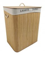 KOSZ BAMBUSOWY PRANIE ZABAWKI SKŁADANY DWUKOMOROWY Z POKRYWĄ 100L NATURALNY