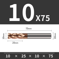 Frez TiSiN 4 ostrza Z-4 do stali nierdzewnej do 55HRC Roz. Ø10x25x10Dx75L