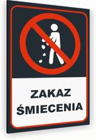 Tabliczka znak informacyjny 20x15 Antracyt ZAKAZ ŚMIECENIA Dibond NADRUK UV