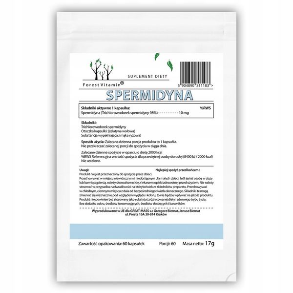 SPERMIDYNA 60 KAPS 10mg MOCNA CZYSTA SPERMIDYNE TRICHLOROWODOREK SPERMIDYNY zdjęcie 3