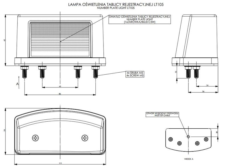 Lampa ośw. tablicy rejestracyjnej czarna (LT105) zdjęcie 2