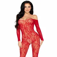 leg avenue 89366 bodystocking koronkowy czerwony, kwiatowy