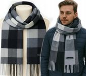 Wełniany SZALIK MĘSKI Z WEŁNĄ KASZMIROWY w dotyku CIEPŁY duży szal