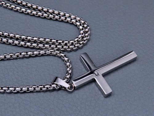 SREBRNY ŁAŃCUSZEK Z KRZYŻYKIEM STAL CHIRURGICZNA 316L SPLOT KRÓLEWSKI 60CM na Arena.pl