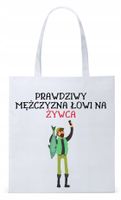 Dla Wędkarza Rybaka Torba Eco Biała Shopper Z Nadrukiem Ze Zdjęciem