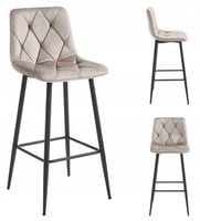 Hoker Krzesło Tapicerowane Barowe Wysokie do Wyspy Welurowe Beżowe