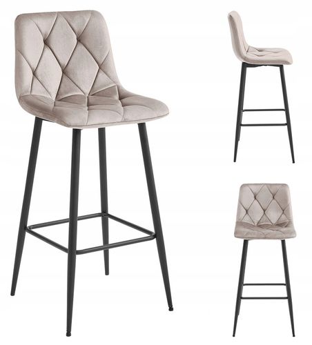 Hoker Krzesło Tapicerowane Barowe Wysokie do Wyspy Welurowe Beżowe na Arena.pl
