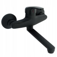 BATERIA UMYWALKOWA ŚCIENNA CZARNA MATOWA Z RUCHOMĄ WYLEWKĄ CUBIC LOFT HIT