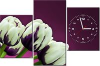 60CM 90 ZEGAR 3 ELEM FIOLETOWE TULIPANY ŚCIENNY