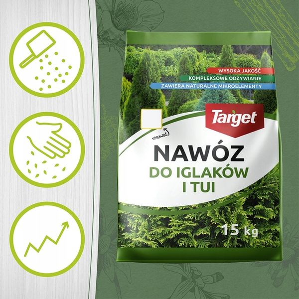 DUŻY NAWÓZ DO IGLAKÓW I TUI BOGATY SKŁAD WYBARWIENIE IGIEŁ 15 KG TARGET zdjęcie 4