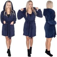 Szlafrok damski z polaru rozm. L/XL z kapturem i paskiem granatowy