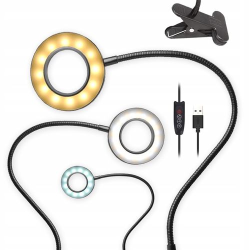 LAMPKA LED BIURKOWA KLIPS DO CZYTANIA USB 3 ODCIENIE ŚWIATŁA REGULACJA 360 na Arena.pl