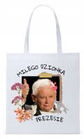 Śmieszny Pis Kaczyński Torba Eco Biała Shopper Z Nadrukiem Ze Zdjęciem