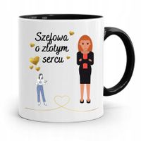 Kubek Czarny Prezent Szefowa O Złotym Sercu Z Nadrukiem Ze Zdjęciem