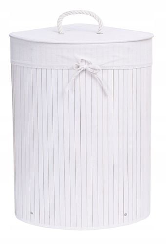KOSZ POJEMNIK NA PRANIE BIELIZNĘ BAMBUSOWY NAROŻNY BIAŁY ŁAZIENKOWY 60L na Arena.pl