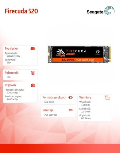 Seagate Dysk SSD Firecuda 520 1TB PCIe M.2 na Arena.pl
