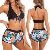 DWUCZĘŚCIOWY STRÓJ KĄPIELOWY BIKINI DAMSKIE WYSOKI STAN BOHO SPODENKI XL