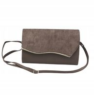 Laura Biaggi - torebka wizytowa kopertowa brązowy groszek klapa zamsz LA139