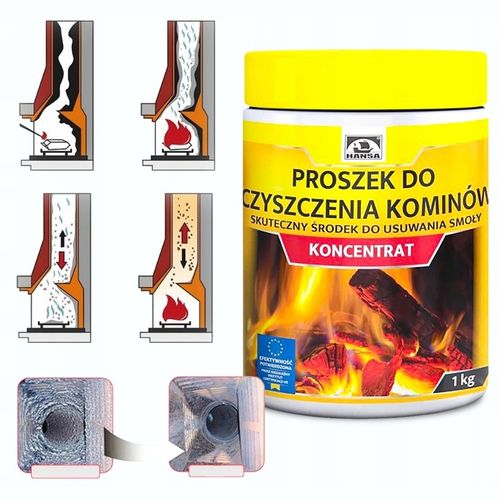 ŚRODEK DO CZYSZCZENIA KOMINA PIECA PROSZEK DO USUWANIA SADZY SMOŁY HANSA 1K na Arena.pl