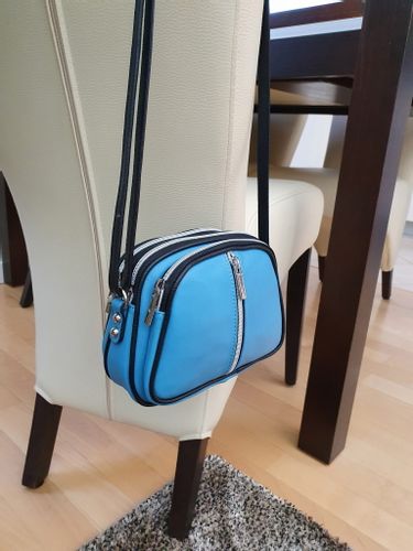 VERA PELLE torebka damska skórzana listonoszka 3 komorowa V463 niebieska na Arena.pl