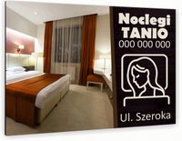 nadruk UV TABLICZKA reklamowa nierdzewna NOCLEGI POKOJE TANIO dibond 40x30